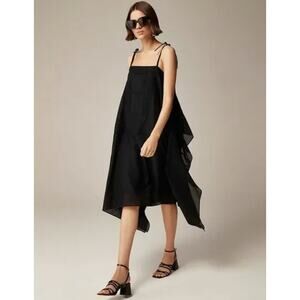 NEW J.Crew Handkerchief Midi Dress Relaxed Cottagecore Asymmetrical Black XS